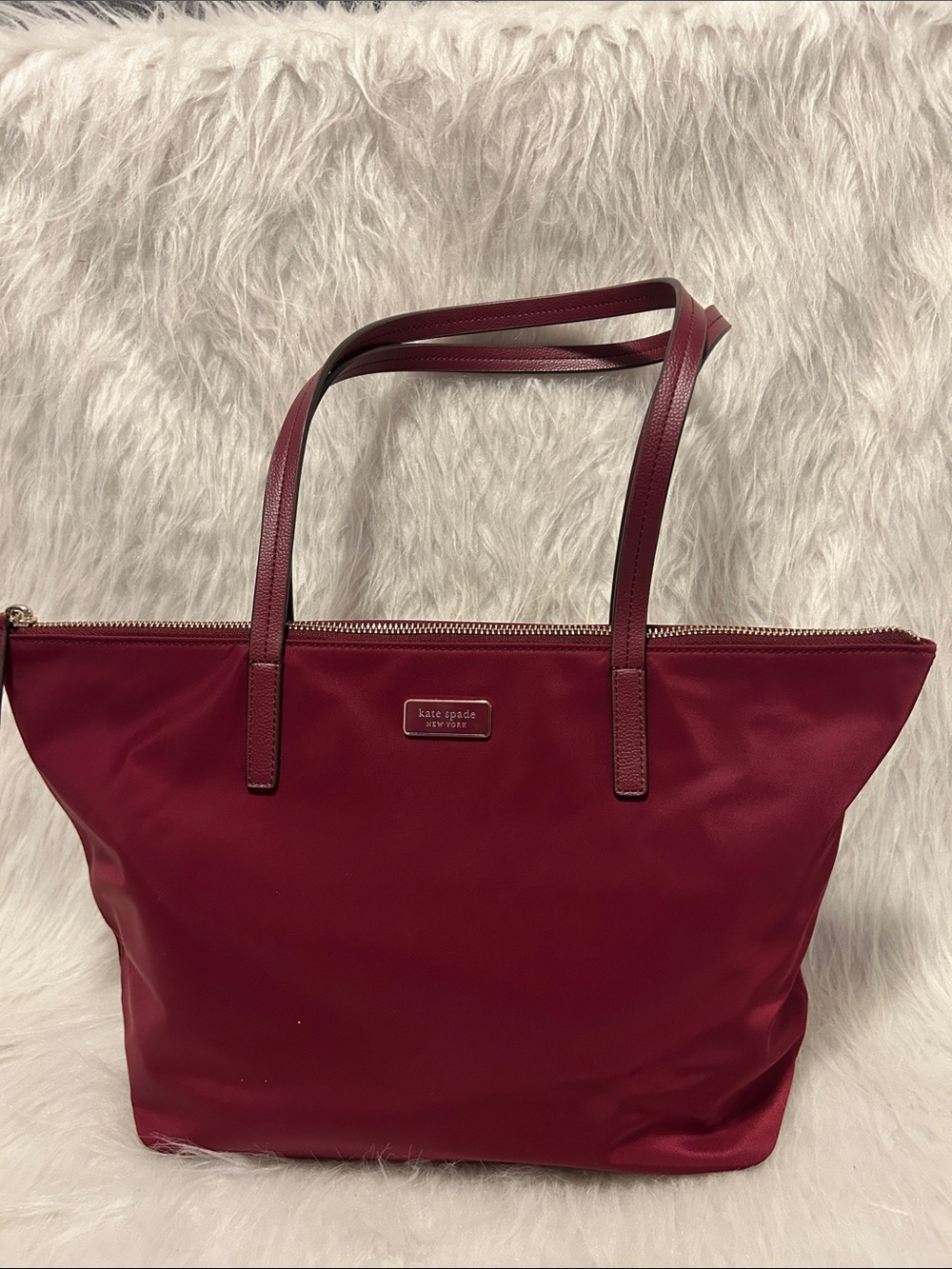 kate spade Burgundy Nylon Zip Tote